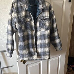 Men's Quilted-Lined Plaid Shacket Jacket - Blue/Gray